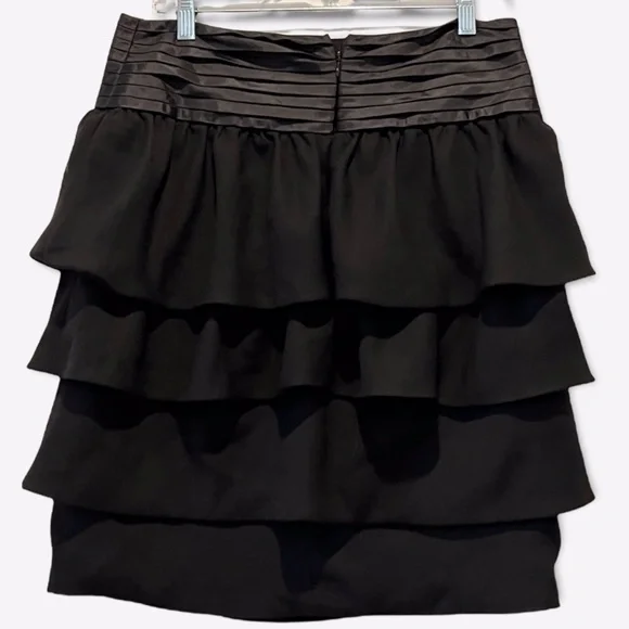 Reiss Pleated Waist Black Ruffle Tiered Skirt Sz 8 - Picture 3 of 4